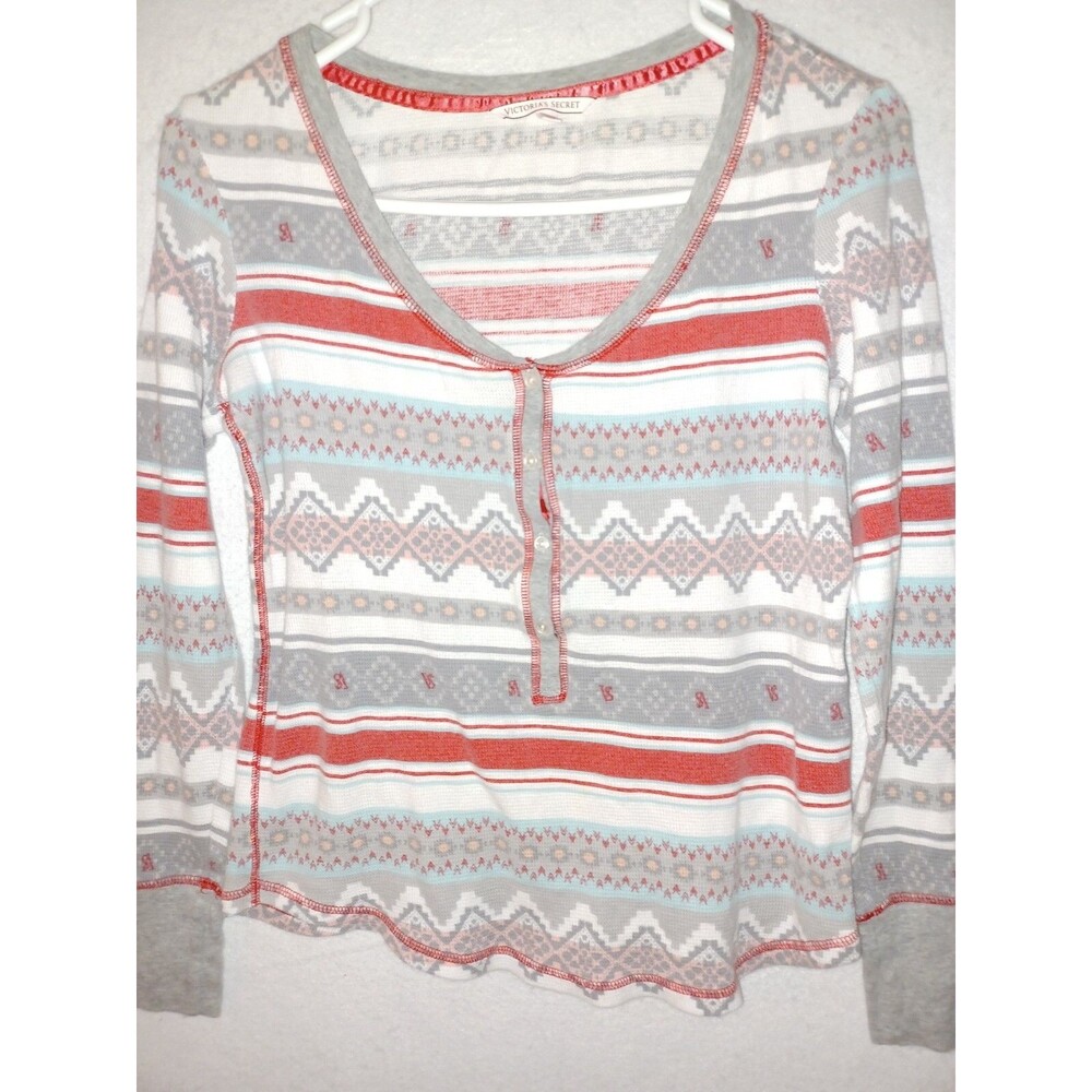 Victoria Secret Pajama Top S Henley Long sleeve women's thermal fair isle women